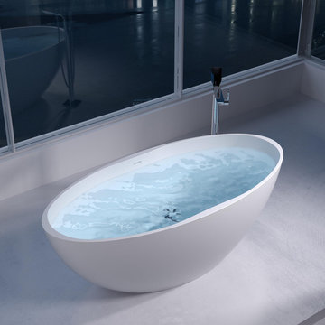 ADM Oval Freestanding Bathtub, White, 66.1"