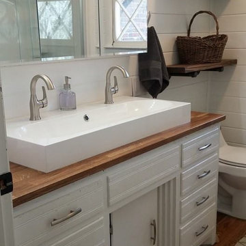 After - IKEA trough sink and butcher block counters retrofitted for existing vin