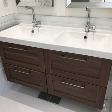 All White master bath, except this mod vanity