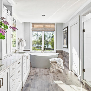 All white master bathroom