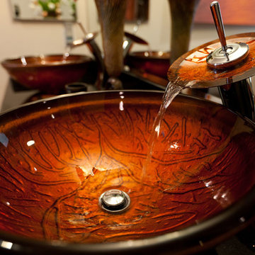 Amber Glass Bowl Sink Bathroom Remodel