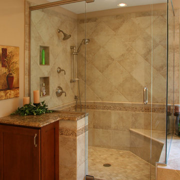 An Earthtone Master Bath and Closet in Lakewood