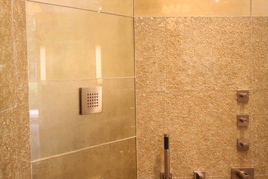 Example of a glass tile bathroom design in San Francisco