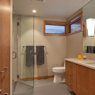 Another view of the master bathroom with zero-barrier shower entry.