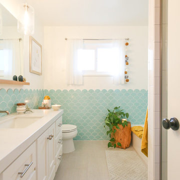 Aqua Scalloped Tile Bathroom