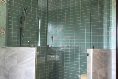 Aqua Tile & Callacatta Marble Bathroom