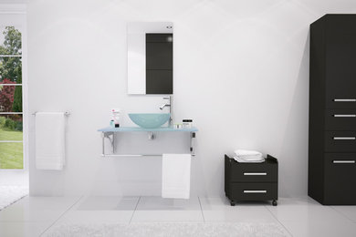 Aries Single Vessel Sink Modern Bathroom Vanity With Glass Top