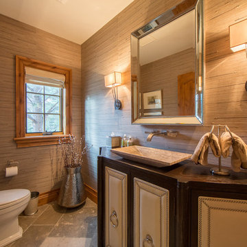 Traditional Powder Room with Wood Framed Window