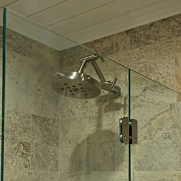 Articulating showerhead and two-thirds enclosure