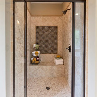 Elegant beige tile alcove shower photo in Atlanta
