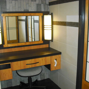 Asian style bathroom - lights, door, mirror, vanity, - were all custom made