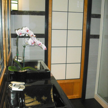 Asian style bathroom with custom made shoji pocket door