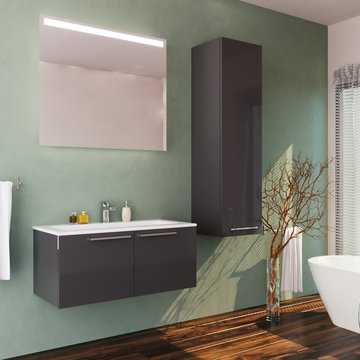 Aspe Glossy Grey Wall Mounted Bathroom Vanity and Sink Combo