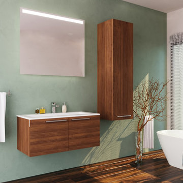 Aspe Matte Walnut Wall Mount Bathroom Vanity