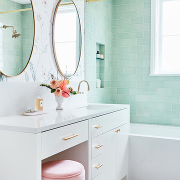 Banner Day Interiors: Green Bathroom Tiles for Guest Bath
