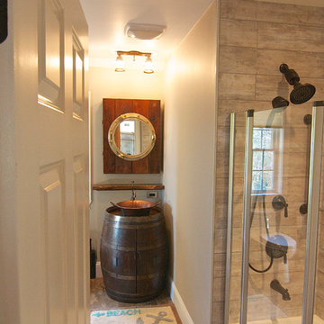 Barrel Vanity and Porthole Medicine Cabinet