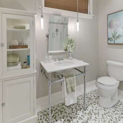 Bathroom - contemporary mosaic tile bathroom idea in Toronto with a console sink