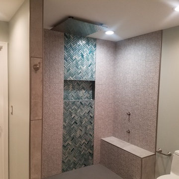 Basement Bathroom with Herringbone Shower Accent