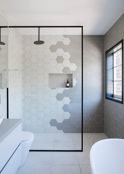 Transitional Bathroom by conway + wise