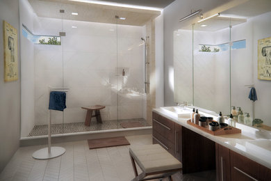 Modelo de cuarto de baño principal contemporáneo de tamaño medio