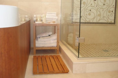 Bathroom - mid-sized master beige tile and stone tile travertine floor bathroom idea in Raleigh