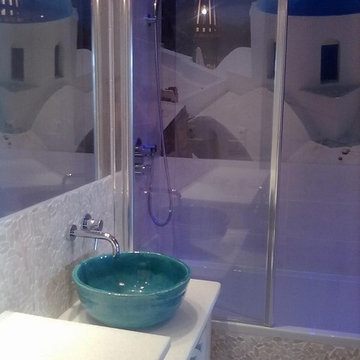 Bathroom in Retro style with  antique ceramic sink