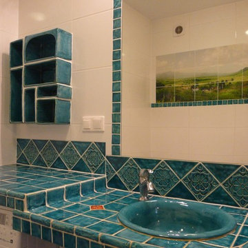 Bathroom in Retro style with  antique Earthenware basina