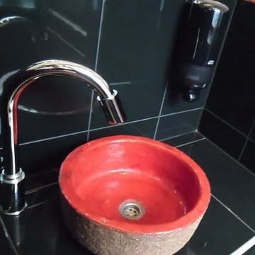 Bathroom in Retro style with  old-fashioned ceramic sink