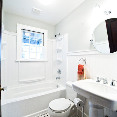 Bathroom - traditional multicolored floor bathroom idea in Nashville with a pedestal sink