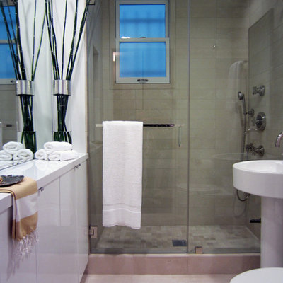 Example of a trendy bathroom design in San Francisco with a pedestal sink