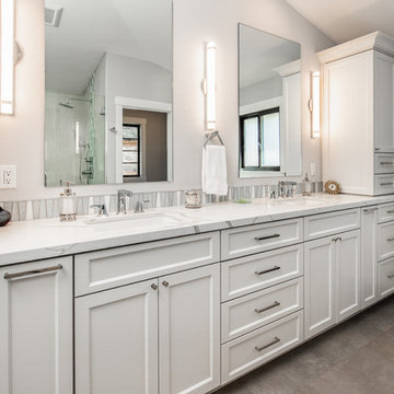 Bathroom: Poway Transitional White Kitchen and Bath Full Design and Renovation