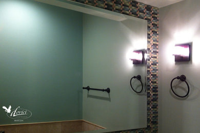 Bathroom - contemporary green tile bathroom idea in DC Metro with granite countertops