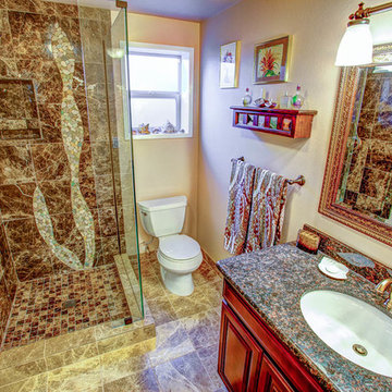 Bathroom Remodel, shower with non traditional tile accents, curved patterns