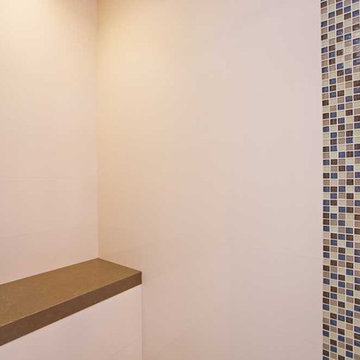Bathroom remodeling, shower bench, Porcelanosa mosaic tile