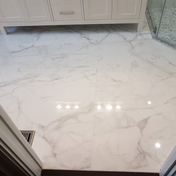 Bathroom renovation, with porcelain tile and heated floors