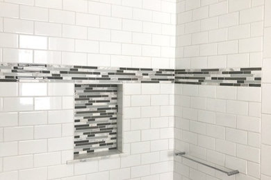 Bathroom - country white tile and subway tile bathroom idea in Cleveland