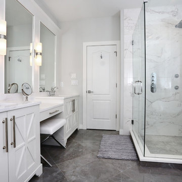 Bathroom Vanity featuring Furniture Kick and Custom Applied Mullion Doors