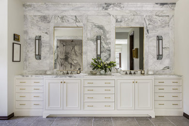 Bathroom - contemporary bathroom idea in Portland with marble countertops