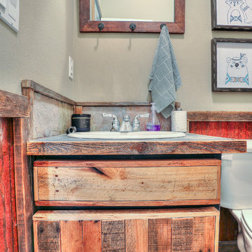 Bathroom Vanity with Corrugated Metal Wainscotting