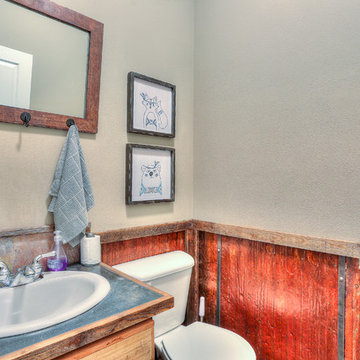 Bathroom Vanity with Corrugated Metal Wainscotting