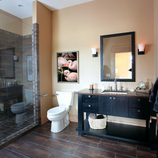Trendy bathroom photo in Grand Rapids with black cabinets