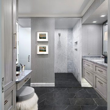 Bathroom with curb-less shower
