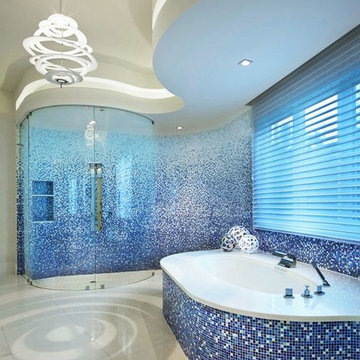 Bathroom with custom blue gradient mosaic