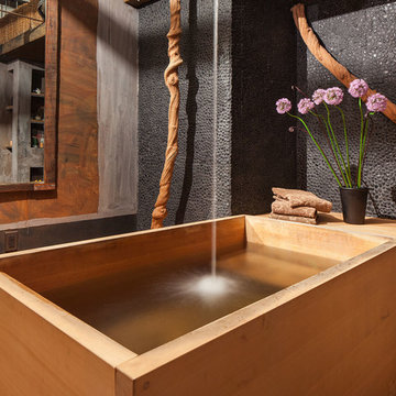Bathroom with Japanese wooden soaking tub