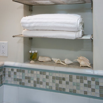 Bathroom with Towel Niche and Chrome Shelves