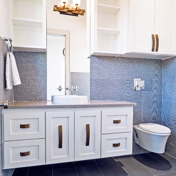 Bathroom with White Cabinets and Vessel Sink