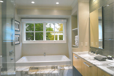 Inspiration for a large transitional bathroom remodel in Cleveland