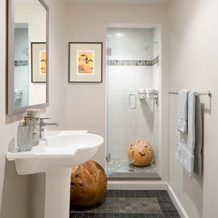Inspiration for a contemporary bathroom in Boston with a pedestal sink.