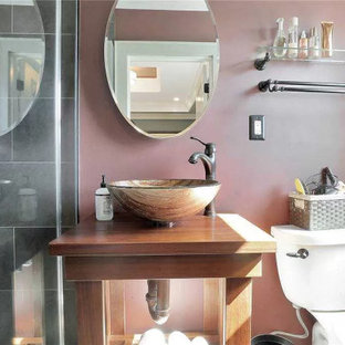 75+ Badezimmer mit Schieferfliesen und freistehendem Waschtisch Ideen