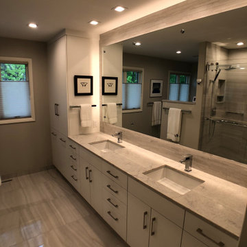 Bathroon remodel with illuminated mirror, heated floors, and more.